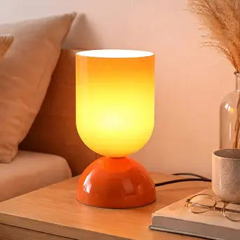 8.9" Dimmable Modern Glass Table Lamp with Dome Base, Glossy Orange