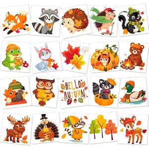 HOWAF 80pcs Fall Temporary Tattoos, Woodland Animal Tattoos for Kids, Fall Thanksgiving Tattoos for Autumn Party Favors Goodie Bag Fillers Birthday Decor Supplies
