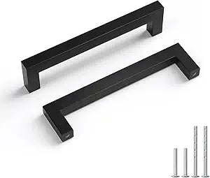 Goldenwarm 30 Pack 5 Inch Matte Black Cabinet Handles, Solid Square Bar Drawer Pulls, Modern Cabinet Hardware for Kitchen Bathroom Cupboard Dresser