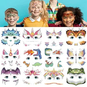 24 Pack Animal Face Tattoos for Kids, Party Face Paint Stickers