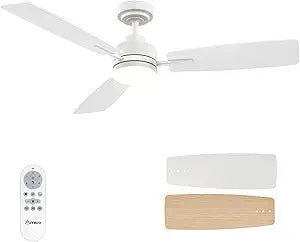 Amico Ceiling Fans with Lights, 52 Inch Ceiling Fan with Light and Remote Control, White Fan, Reversible, 3CCT, Dimmable, Noiseless, Ceiling Fan for Bedroom, Indoor/Outdoor Use