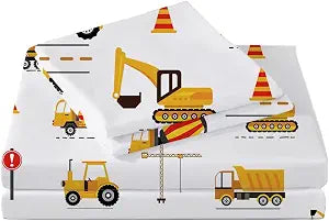 Bed Sheets for Kids Boys, Soft Microfiber Twin Sheets Set 3 Piece Deep Pocket Bed Sheet Set, Breathable Sheet Sets Twin Size Bed Excavator Vehicles Printed