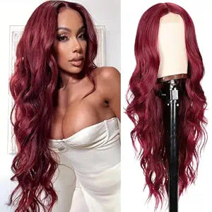 99j Burgundy Wig Glueless Long Wavy Synthetic Red Wigs for Women 26 Inch