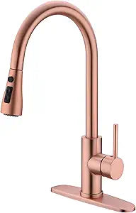 Delle Rosa Copper Rose Gold Kitchen Faucet, Deck Mount, 304 Stainless Steel, Single Handle, 3-Way Spray Setting, Easy Installation