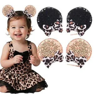 Cheetah Bow Mouse Ear Clips for Theme Birthday Party, Baby Girls' Leopard Print Hair Barrettes Hair Accessories for Toddler School Girls