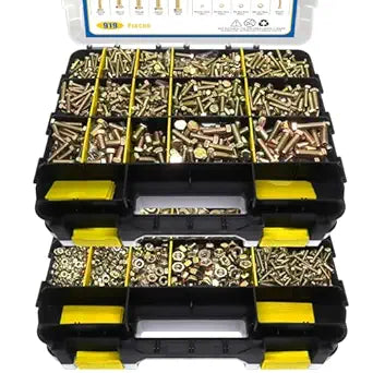 919 Pcs Grade 8.8 Metric Bolt Assortment, M4 M5 M6 M8 Heavy Duty Bolts and Nuts Kit, Yellow Zinc Plated, Length from 12-30mm (Yellow Box)