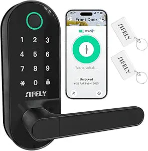Fingerprint Smart Door Lock with Handle & Keypad Built-in WiFi Remote Access, Keyless Entry for Front Door, Home & Airbnb, App Control, Compatible with Alexa & Google, Easy DIY Install