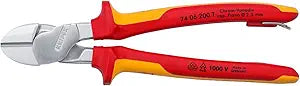 KNIPEX Tools 74 06 200 T High Leverage Diagonal Cutters-1000V Insulated-Tethered Attachment, 8", Red/Yellow