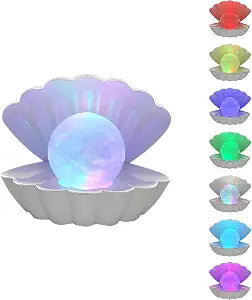 LKUA Shell Pearl Beach Themed Night Light, RGB 8 Colors Changing Mood Shell Pearl Lamps, Bedside LED Clamshell Portable Night Lights for Bar (White)