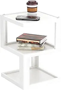 Small Side Table for Living Room, Modern End Table Nightstand for Bedroom, Wood 3-Tier Bedside Night Stand for Home Office Bathroom White