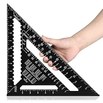 Beslands Aluminum 12-inch Rafter Square Professional Rafter Square Carpenter Measuring Layout Tool Alloy Metal Triangle Ruler Imperial Protractor for Woodworking, Framing, Roofing, and Construction