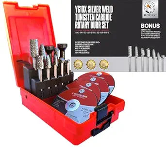 Premium-Grade Die Grinder Bits Carbide Burr Set 1/4 Shank 8-PC Double-Cut Rotary Burr Bits for Metal Fit Dewalt Milwaukee Die Grinders Accessories + Bonus Kit: 2-PC Mandrel & 4-PC 3-inch Cut Off Wheel