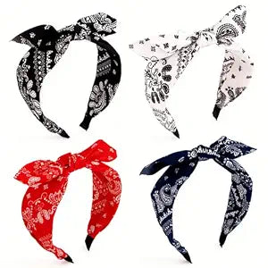 4PCS Paisley Bandana Headbands Top Knotted Bow Handbands for Women Girls