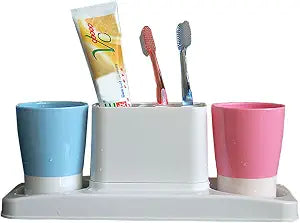 Eslite Bathroom Toothbrush Toothpaste Stand Organizer Plastic Storage Rack Set