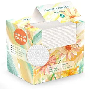 Beauntangly Disposable Face Towel, XL Unscented Facial Towelettes Soft Thick Absorbent, Lint-Free Biodegradable Makeup Remover Dry Wipes Clean Skin Care Washing Drying Camping Travel Essentials, 50 Ct