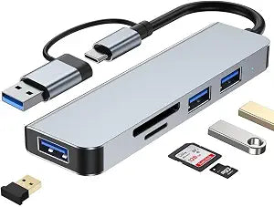 5-in-1 USB & USB C Hub with SD Card Reader for Laptop PC Tablet - Aluminum