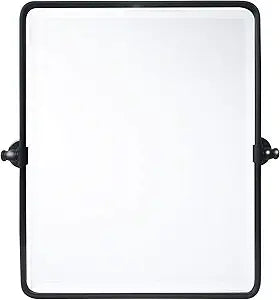Farmhouse Black Metal Framed Pivot Rectangle Bathroom Mirror Rounded Rectangluar Tilting Beveled Vanity Mirrors for Wall, Overall 22.91 x 24 inches (Mirrror 19 x 24 inches)