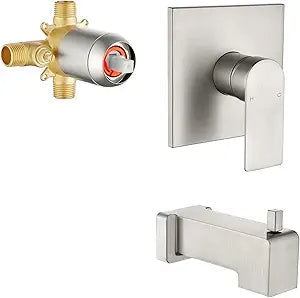 Shower Valve Trim Kit with Tub Spout Wall-Mounted Tub Shower Rough-In Mixer Valve Tub and Shower Trim Kit Bathroom Trim Kit Brushed Nickel