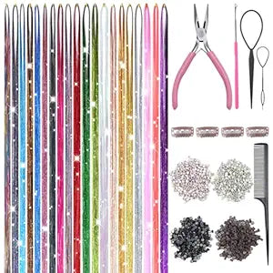 Hair Tinsel, 20 Colors Hair Tinsel Kit, 8000 Strands Tinsel Hair Extensions