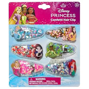 LUV HER Licensed Hair Accessories For Girls, 6pc Cute Hair Clips with Favorite Disney Princess Character Charms, Magical Confetti Hair Clips, Ages 3+