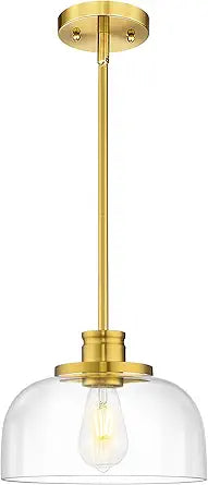 Emak 10 Inch Pendant Lights Kitchen Island, Brushed Gold Pendant Light Fixtures with Clear Glass Shade, Modern Island Lights for Kitchen, Dining Room, Bathroom, PL131-BGD-CG