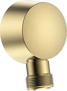 100% Brass Wall Mounted Supply Elbow, Solid Brass Round Wall Elbow for Hand Shower, Check Valve Included (Brushed Gold)