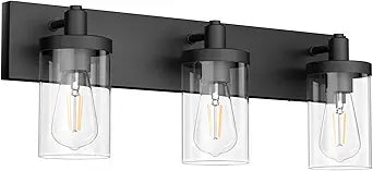 Aipsun Black Vanity Light for Bathroom 3 Light Farmhouse Bathroom Lights Fixtures Over Mirror with Clear Glass Shade(Exclude Bulb)