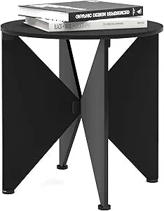 Round Acrylic Side Table Butterfly Shape, Mid Century Minimalist Small Coffee Table, Modern Accent End Table, Night Stand for Bedroom, Living Room, Office, 15.7x15.7in(DxH), Matte Black L