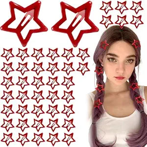 Joez Wonderful 45pcs Star Snap Hair Clips, 1.18x1.18in, Red