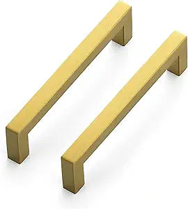 20 Pack Brushed Brass Cabinet Pulls, 5 Inch (128 mm) Hole Center Cabinet Handles, Square Kitchen Hardware for Doors, Drawers & Cupboards, Gold Stainless Steel, 5.5 Inch Overall Length