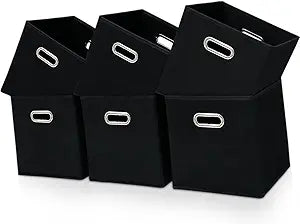 Black Fabric Cubby Storage Bins,13x13x13 Inches ,Cube Organizer Bin Foldable Storage Boxes with Dual Handles Fabric Organizer Box and collapsible Storage basket,Set of 6,Black