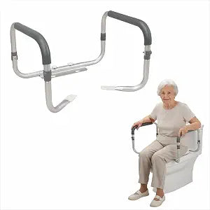 Toilet Seat Safety Rail for Seniors Adjustable Aluminum Handrail Support Frame for Bathroom, Elderly, Handicap, Bariatric, Fits Most Elongated & Round