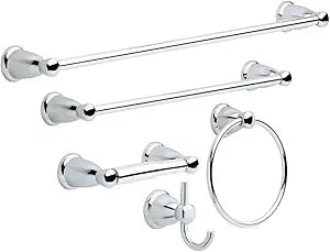 Franklin Brass 5-Piece Polished Chrome Bathroom Set (2) Towel Racks, Ring, Toilet Paper Holder, Hook | Kinla Bath Accessories