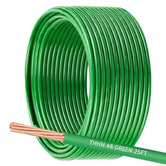 8 AWG THHN Wire 8 Gauge Stranded Bare Copper Electrical Building Wire with Nylon Jacket PVC Insulation Rated 600V Residential, CNC, Ground, Industrial (25FT Green)