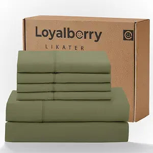 Loyalberry Queen Sheet Set- 6 Piece Breathable & Cooling Sheets | Ultra-Soft Hotel Luxury Bed Sheets | 18" Deep Pocket | Wrinkle, Fade, Stain Resistant (Olive Green, Queen)