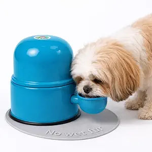 Pet Water Dispenser for Dogs and Cats, 47.3 oz Gravity-Fed Aluminum Water Bowl, Prevents Wet Fur, Provides Continuous Fresh Water, Electrostatic Coated Finish, Vida Mansa (Light Blue)