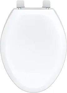 Gerber Elongated Toilet Seat with Cover, Standard Close, Quick & Easy Install, Heavy-Duty Plastic, Adjustable Fit for Standard Elongated Toilets, Durable & Fade-Resistant, White G0099216