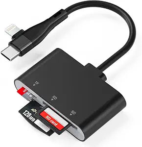XD Card Reader, 3 in 1 SD/TF/XD Card Adapter, USB-C & Lightning