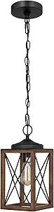 EDISHINE Farmhouse Pendant Light, Metal Hanging Light Fixture with Wooden Grain Finish, 63 Inch Adjustable Chain for Flat and Slop Ceiling, Kitchen Island, Bedroom, Dining Hall, E26 Base, 1 Pack