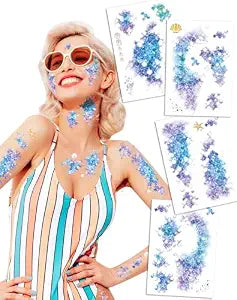 16 Sheets Halloween Mermaid Scale Temporary Tattoos,Decoracion De Sirena Para Cumplea��Os,Mermaid Temporary Tattoos for Adults Kids Costume Ma