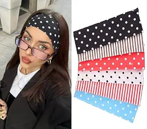 Leeven Polka Dot Headband for Women 6 Pack Non Slip Soft Elastic Floral Hairbands Soft Fabric Stripe Head Bands for s Heart Headbands