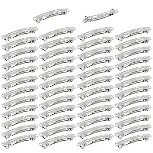 Cinaci 50 Pack 8cm / 3 inches Blank Silver Metal DIY Craft French Barrettes Snap Hair Clips Pins for Women Girls Hair Accessories