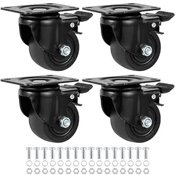 Finnhomy 3 Inch Caster Wheels Set of 4 Heavy Duty Low Profile Plate Swivel Casters with Brake Premium Solid Nylon Wheels 4,400 Lb Anti-wear Lockable Furniture Caster Sturdy for Toolbox Workbench Black
