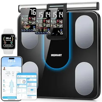 Smart Scale for Body Weight, INSMART 8-Electrode Bathroom Scale with BMI Body Fat Muscle Mass, 56 Body Composition Analyzer, Larger Platform Weight Scale with Colorful VA Screen on Handle