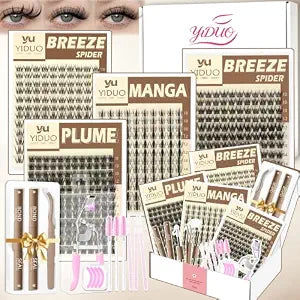 YIDUO 4 Styles Lash Clusters Kit with Bond and Seal for Beginners Bulk Pack