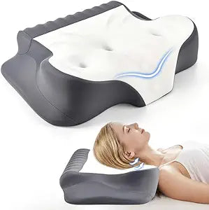 Cooling Cervical Pillow, Ergonomic Support for Neck Pain, Adjustable Contour fits Side Back Stomach Sleepers, Ice Silk Cover Keeps Cool & Ergonomic Design relieves Pressure and aligns Spine for Sleep