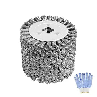 4.7"x 4" Twisted Steel Wire Wheel Multi Surface Conditioning Tool, 0.02" Wire Brush Drum, Stainless Steel Wire Wheel for Metal Surface Polishing Removing Rust Wood Grain Restoration-3/4 Quad Keyway