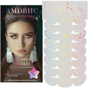 AMDBHC Glitter Freckles Face Tattoo, Holographic Sparkle Patches, 8 sheet&2