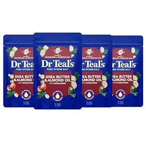 Dr Teal's Epsom Salt Magnesium Soak, Shea Butter & Almond, 3 lbs (Pack of 4)