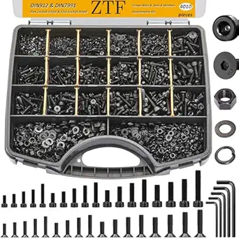 ZTF 4005pcs Metric Screw Assortment M2 M3 M4 M5 Hex Cap Head & Flat Head Screws, Metric Nuts and Bolts Assortment Kit with Washers & Wrench Assorted Screws for DIY, Electronics, 3D Printers